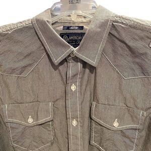 American Rag Shirt Mens Medium Gray Striped Long sleeve Button CIE Casual